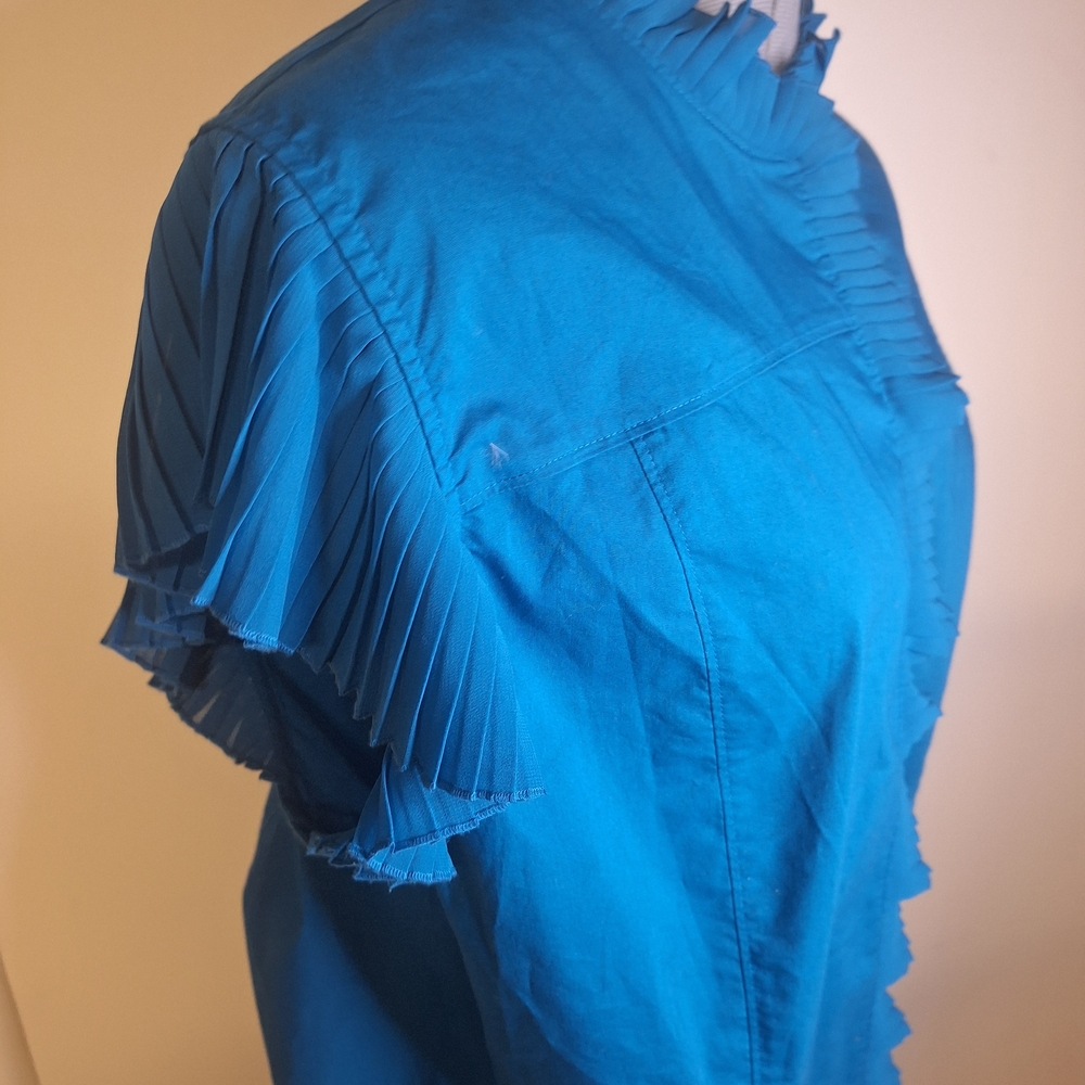 Worthington Pleated Sleeve Blouse in Dark Teal Blue Sz XL
